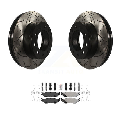 Drilled Slot Brake Rotor & Semi-Metallic Pad Front Kit For Ford F-450 Super Duty