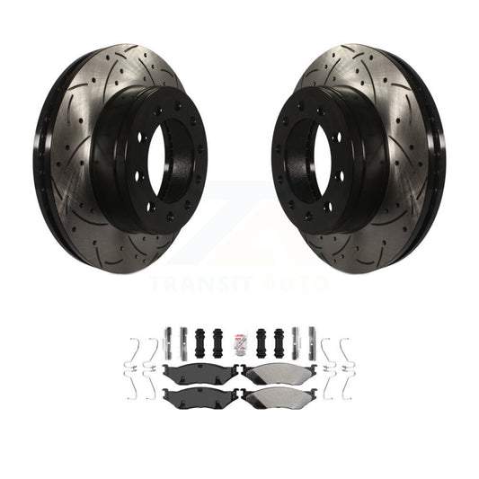 Drilled Slot Brake Rotor & Semi-Metallic Pad Front Kit For Ford F-450 Super Duty