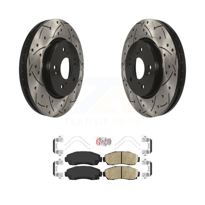 Drilled Slot Brake Rotor & Ceramic Pad Front Kit For Honda CR-V Acura RDX Accord