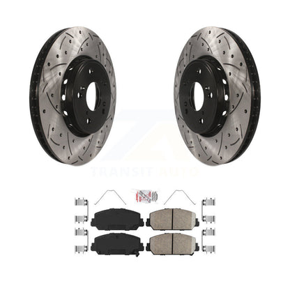 Coated Drilled Slotted Disc Brake Rotor Ceramic Pad Front Kit For 2016 Acura ILX