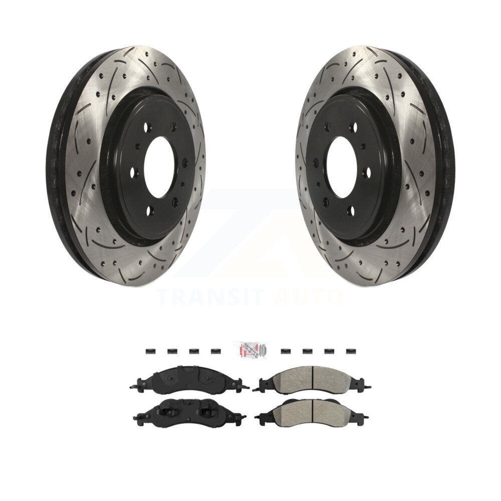 Drilled Slot Brake Rotor Semi-Metallic Pad Front Kit For Ford Expedition Lincoln