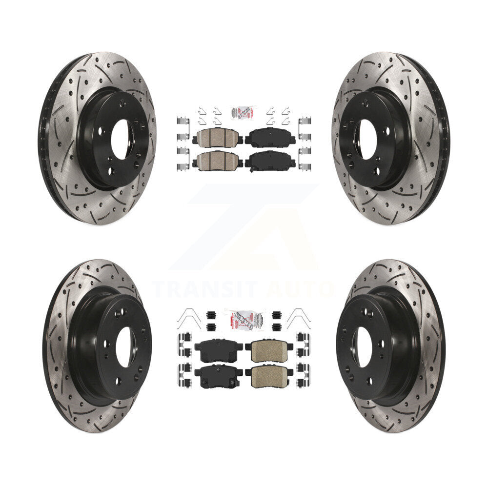 Ceramic Pad & Drilled Slot Brake Rotor Front Rear Kit For 2017 Honda Accord LX-S