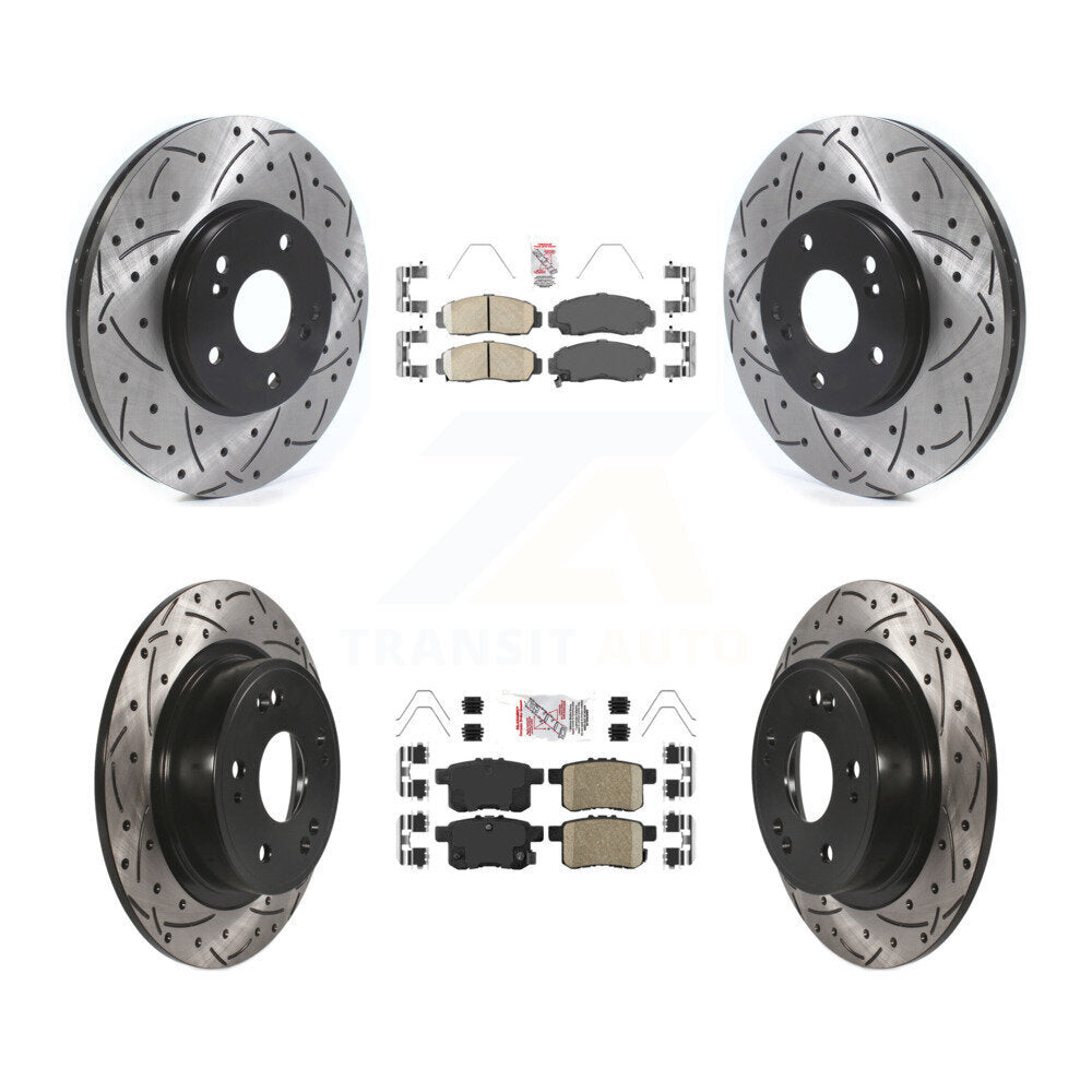 Ceramic Pad & Drilled Slot Brake Rotor Front Rear Kit For Honda Accord Acura TSX