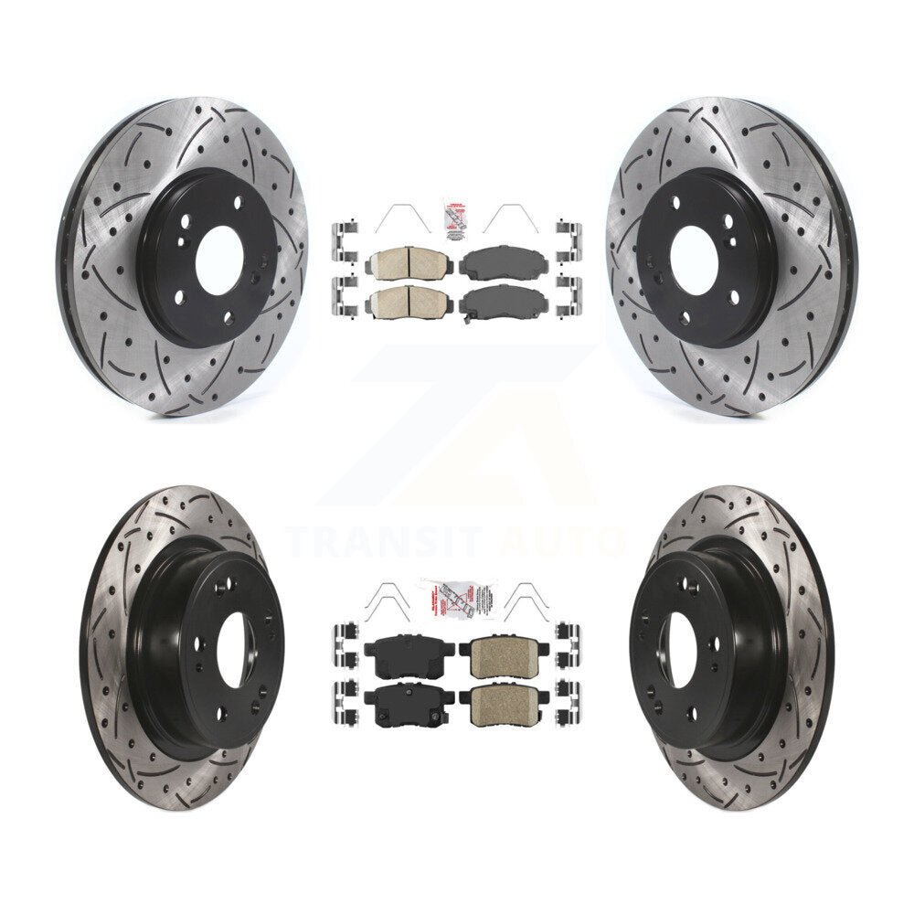 Ceramic Pad & Drilled Slot Brake Rotor Front Rear Kit For Honda Accord Acura TSX