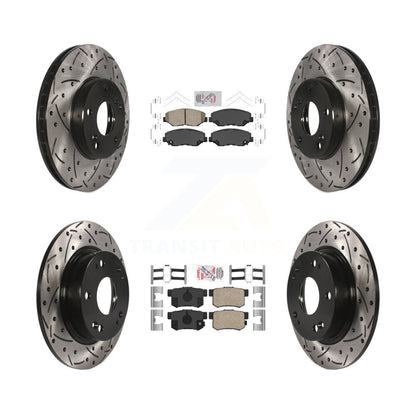 Ceramic Pad Coated Drilled Slot Disc Brake Rotors Front Rear Kit For Honda Civic