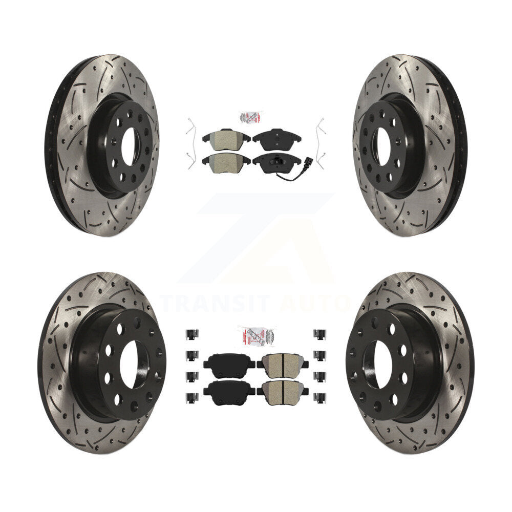 Semi-Metallic Pad & Drilled Slot Brake Rotor Front Rear Kit For Volkswagen Jetta