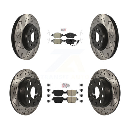 Semi-Metallic Pad & Drilled Slot Brake Rotor Front Rear Kit For Volkswagen Jetta