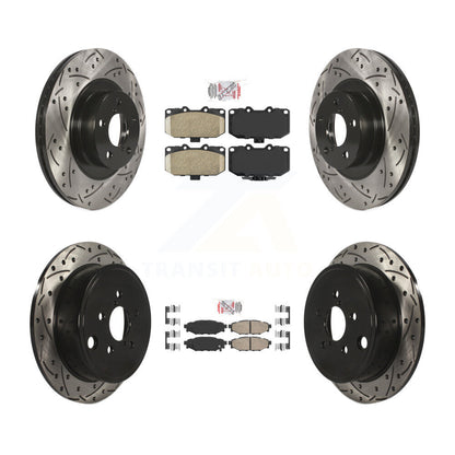 Ceramic Pad Drilled Slot Brake Rotors Front Rear Kit For 2008 Subaru Impreza WRX