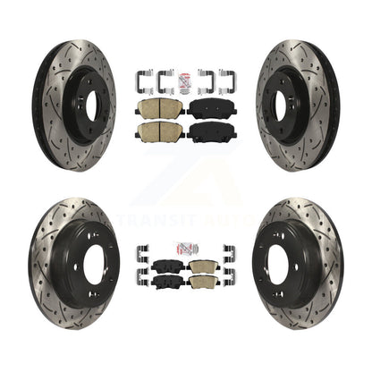 Ceramic Pad Coat Drill Slot Disc Brake Rotor Front Rear Kit For Hyundai Veloster