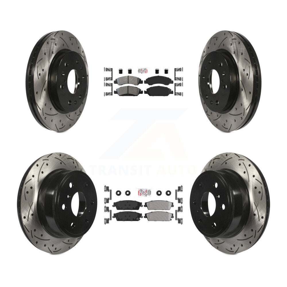 Semi-Metallic Pad Drill Slot Brake Rotor Front Rear Kit For Chevrolet GMC Sierra