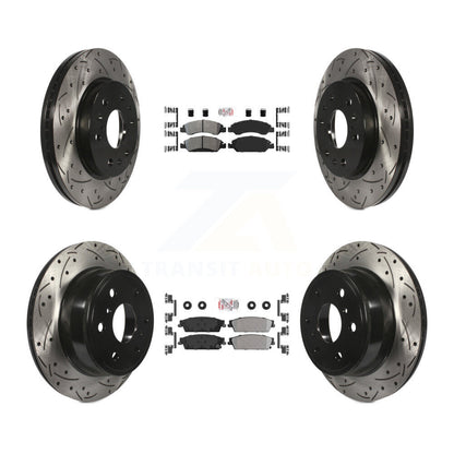 Semi-Metallic Pad Drill Slot Brake Rotor Front Rear Kit For Chevrolet GMC Sierra