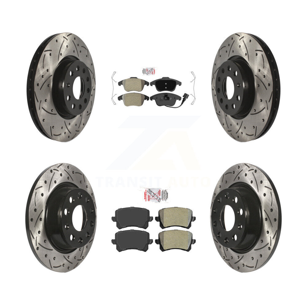 Semi-Metallic Pad Drill Slot Brake Rotor Front Rear Kit For Volkswagen Tiguan Q3