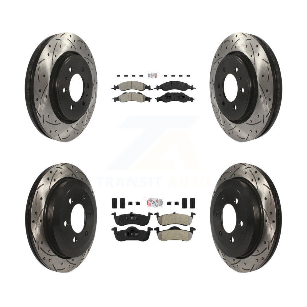Semi-Metallic Pad Drill Slot Disc Brake Rotor Front Rear Kit For Ford Expedition