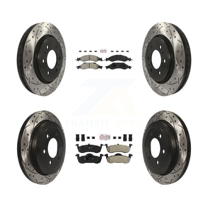 Semi-Metallic Pad Drill Slot Disc Brake Rotor Front Rear Kit For Ford Expedition