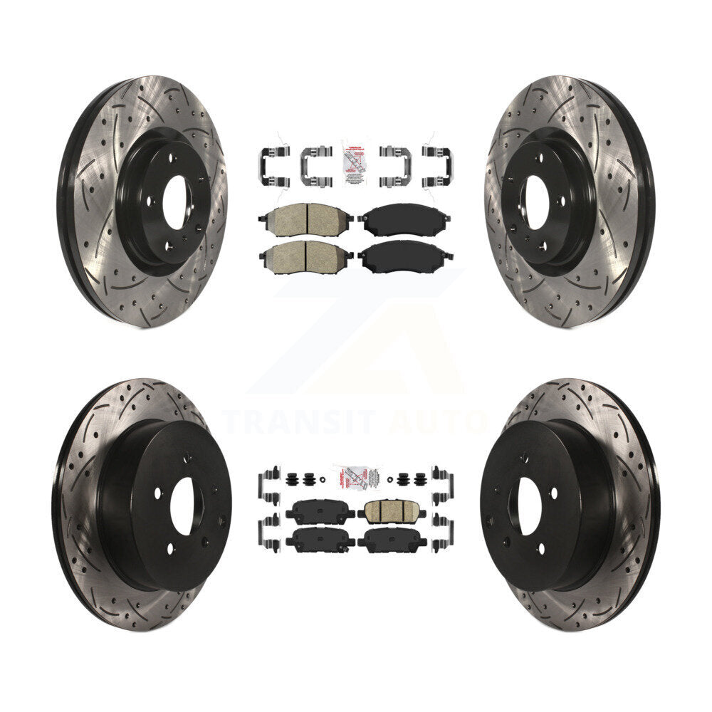 Semi-Metallic Ceramic Pad Drill Slot Brake Rotors Front Rear Kit For Nissan QX70