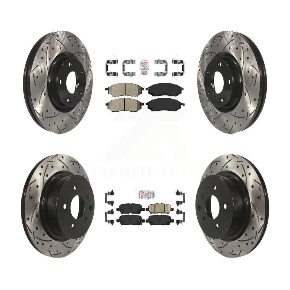 Semi-Metallic Ceramic Pad Drill Slot Brake Rotor Front Rear Kit For INFINITI G37