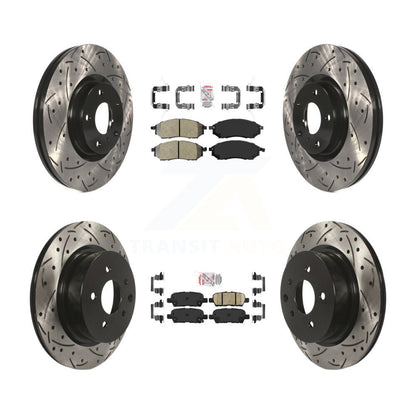 Semi-Metallic Ceramic Pad Drill Slot Brake Rotor Front Rear Kit For INFINITI G37