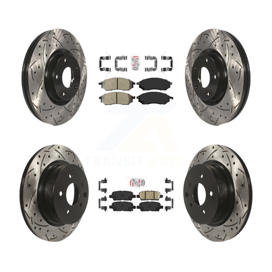 Semi-Metallic Ceramic Pad Drill Slot Brake Rotor Front Rear Kit For INFINITI G37