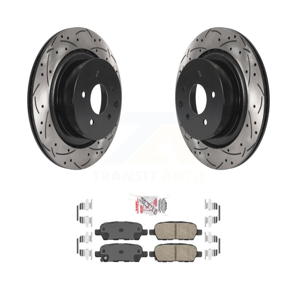 Coated Drill Slot Disc Brake Rotor Ceramic Pad Rear Kit For INFINITI G37 G35 Q60