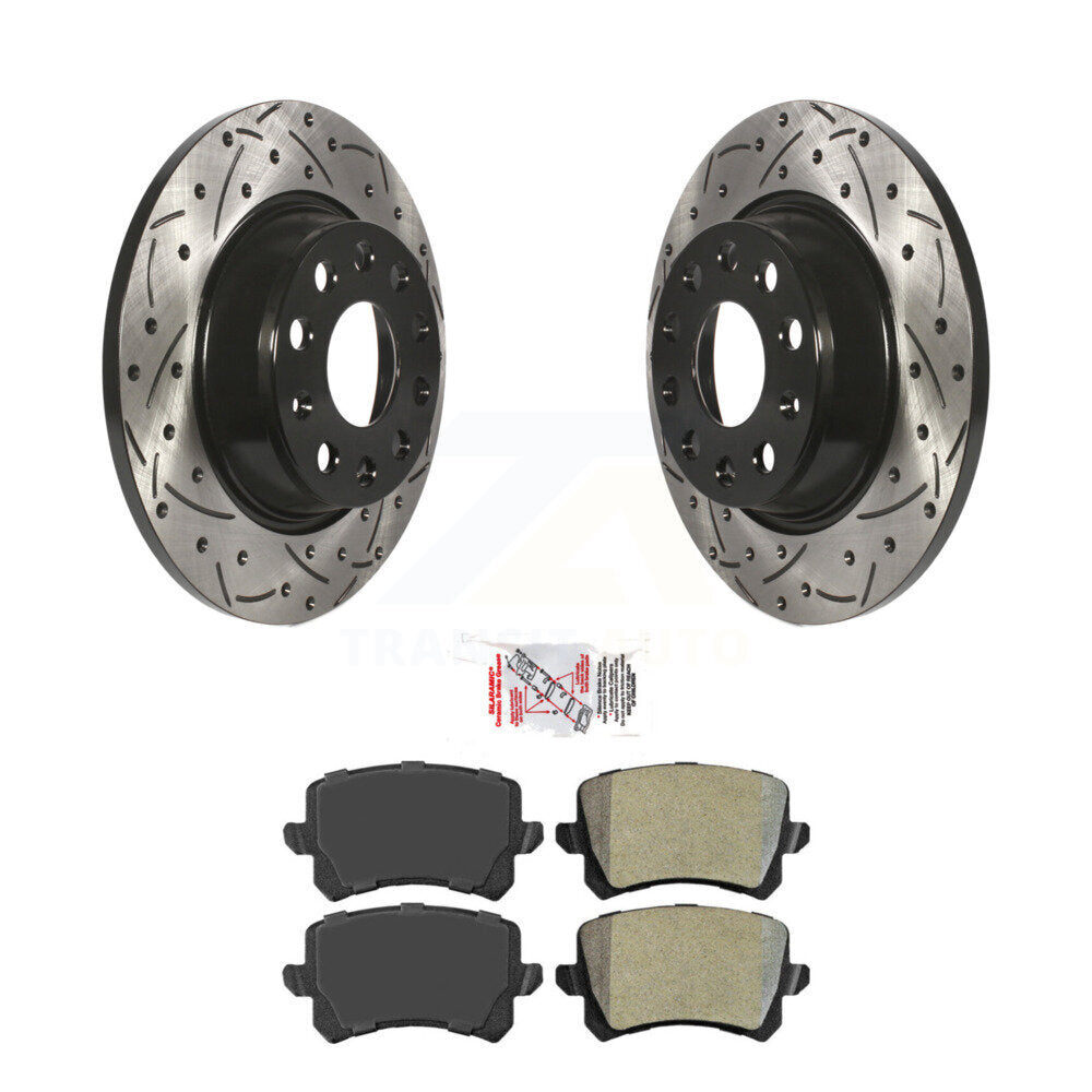 Drill Slot Brake Rotors Semi-Metallic Pad Rear Kit For Volkswagen Tiguan Audi Q3