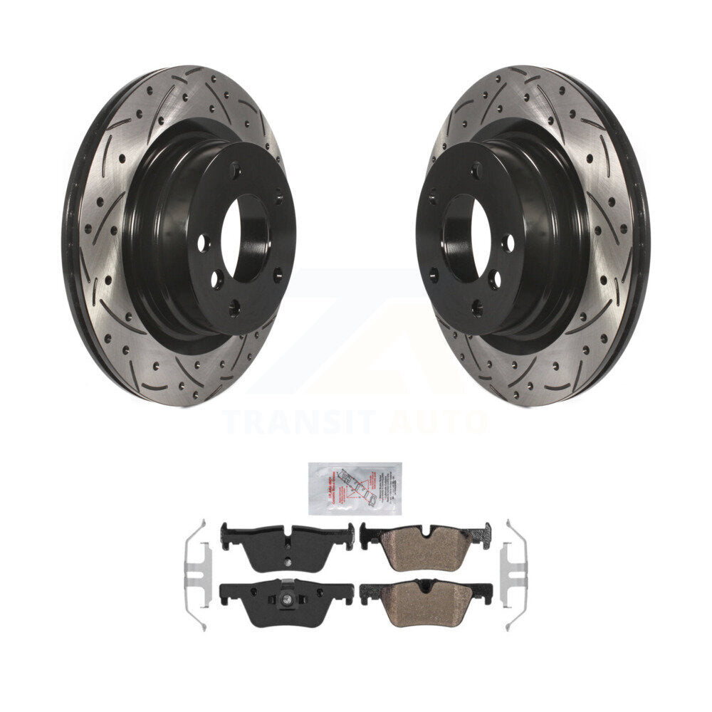Drill Slot Brake Rotors Semi-Metallic Pad Rear Kit For BMW 230i xDrive 228i 328i