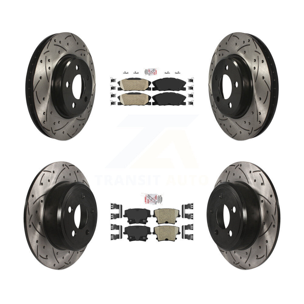 Ceramic Pad Coated Drill Slot Disc Brake Rotors Front Rear Kit For Dodge Charger