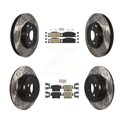 Ceramic Pad Coated Drill Slot Disc Brake Rotors Front Rear Kit For Dodge Charger