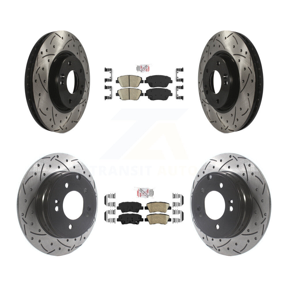 Ceramic Pad & Coated Drilled Slot Disc Brake Rotor Front Rear Kit For Kia Optima