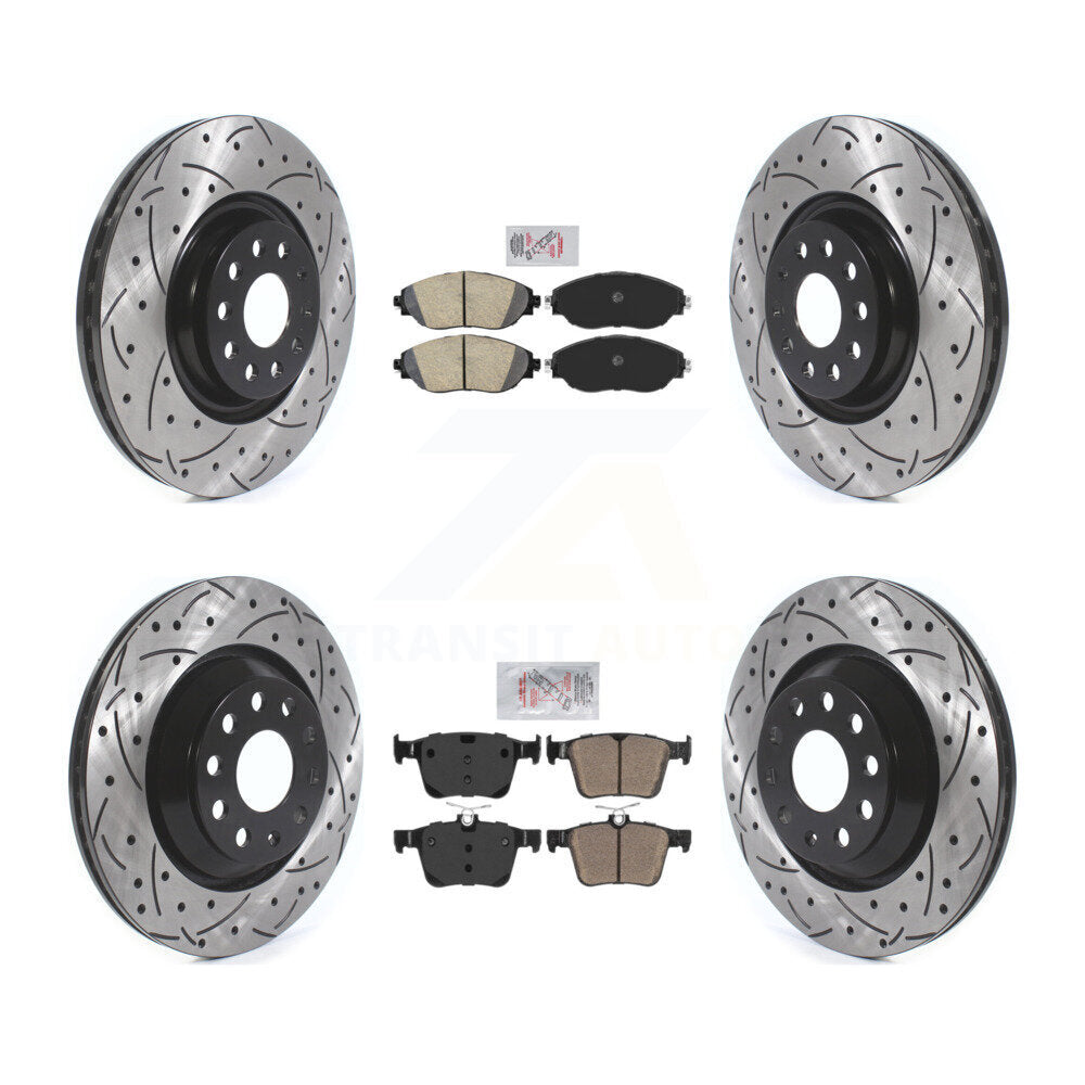 Ceramic Pad Drilled Slot Brake Rotors Front Rear Kit For 17-19 Volkswagen Golf R