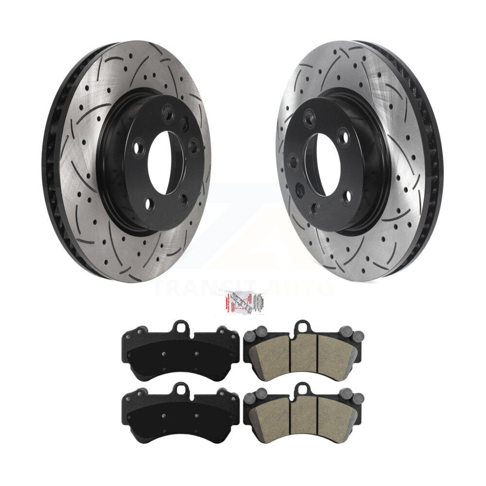 Drilled Slot Brake Rotor Semi-Metallic Pad Front Kit For Porsche Cayenne Touareg