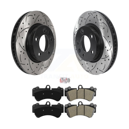 Drilled Slot Brake Rotor Semi-Metallic Pad Front Kit For Porsche Cayenne Touareg