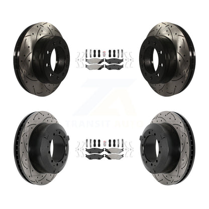 Semi-Metallic Pad & Drilled Slot Brake Rotor Front Rear Kit For Ford F-450 Super
