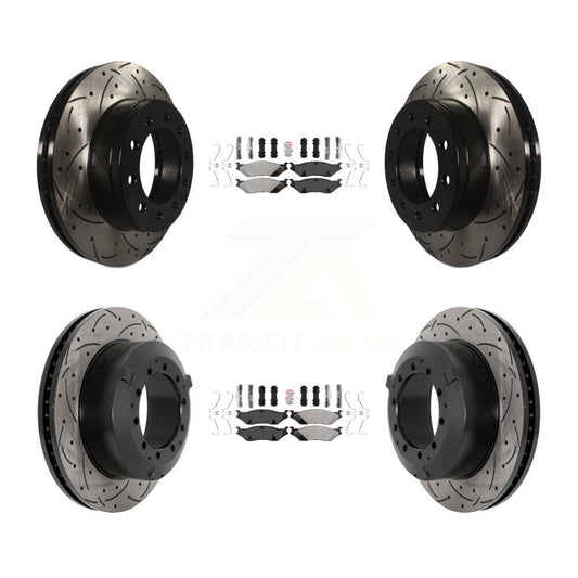 Semi-Metallic Pad & Drilled Slot Brake Rotor Front Rear Kit For Ford F-450 Super