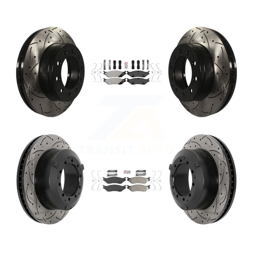 Semi-Metallic Pad & Drilled Slot Brake Rotor Front Rear Kit For Ford F-450 Super