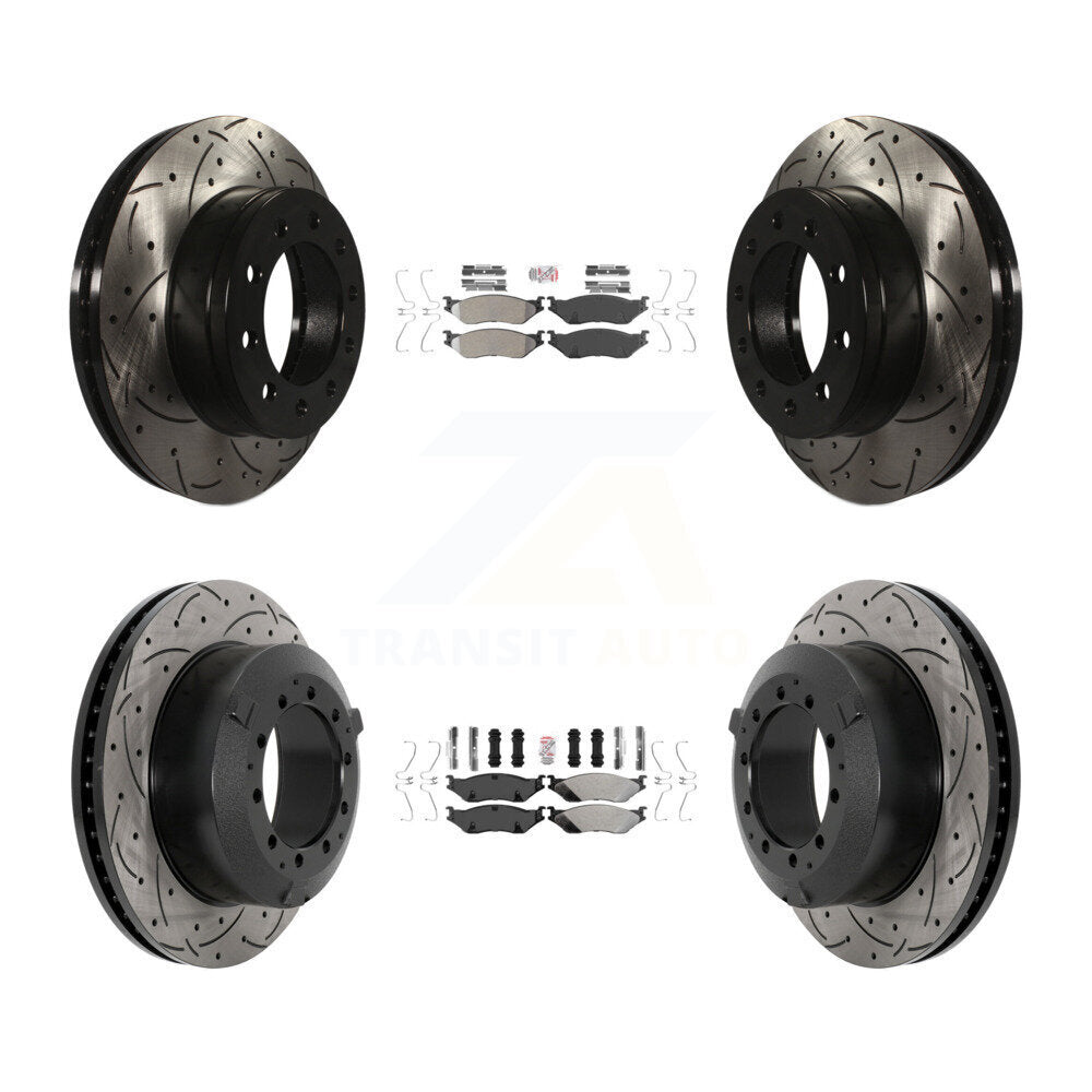 Semi-Metallic Pad & Drilled Slot Brake Rotor Front Rear Kit For Ford F-450 Super