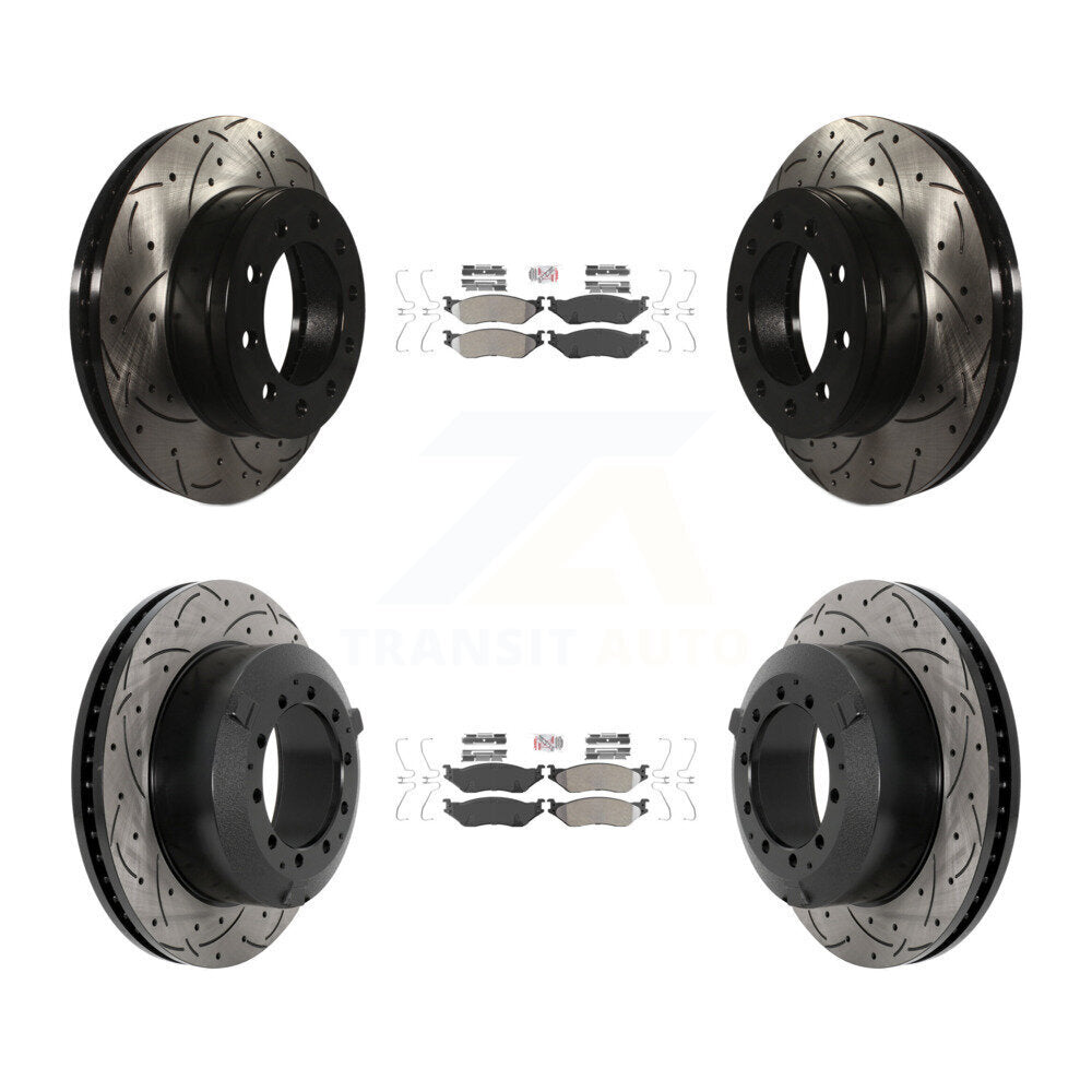 Semi-Metallic Pad & Drilled Slot Brake Rotor Front Rear Kit For Ford F-450 Super