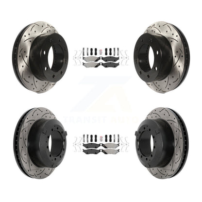 Semi-Metallic Pad And Coated Drilled Slotted Disc Brake Rotor Front Rear Kit For