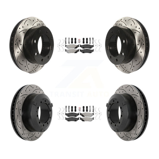 Semi-Metallic Pad And Coated Drilled Slotted Disc Brake Rotor Front Rear Kit For