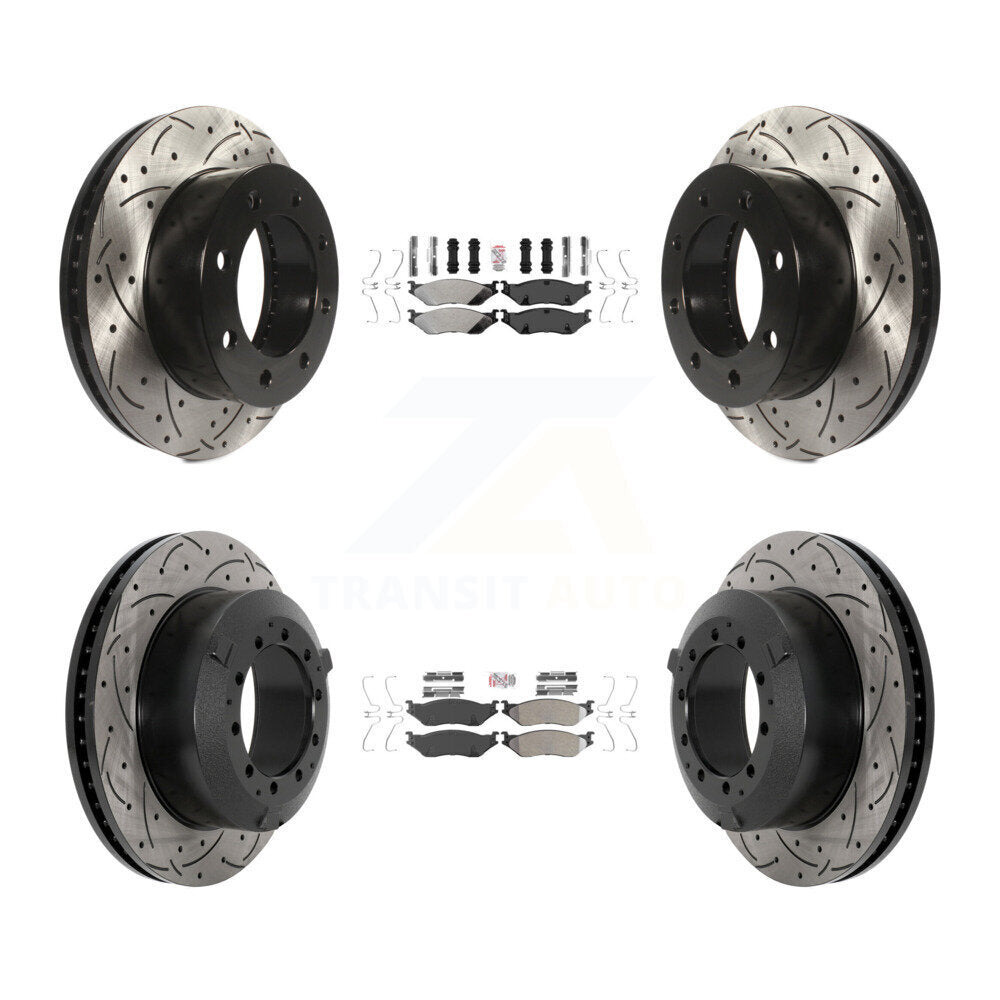 Semi-Metallic Pad And Coated Drilled Slotted Disc Brake Rotor Front Rear Kit For