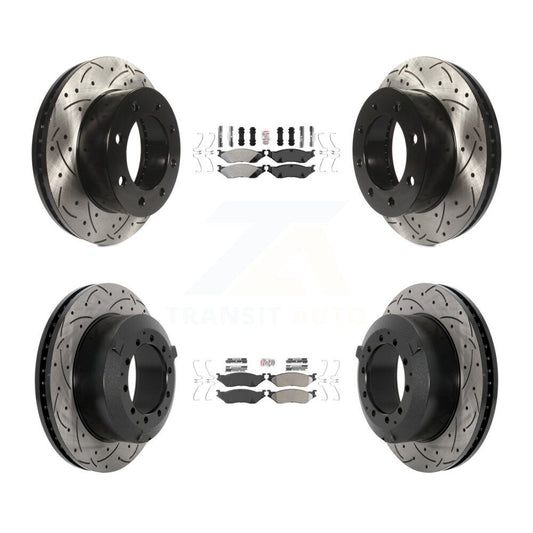 Semi-Metallic Pad And Coated Drilled Slotted Disc Brake Rotor Front Rear Kit For