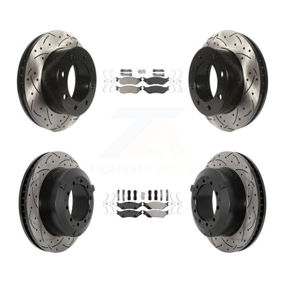 Semi-Metallic Pad And Coated Drilled Slotted Disc Brake Rotor Front Rear Kit For