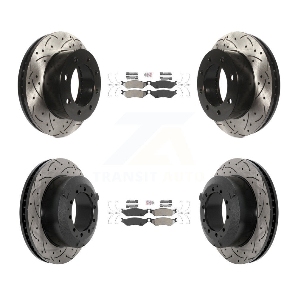 Semi-Metallic Pad And Coated Drilled Slotted Disc Brake Rotor Front Rear Kit For