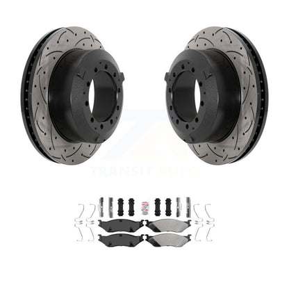 Drilled Slot Brake Rotor Semi-Metallic Pad Rear Kit For Ford F-450 Super Duty IC