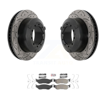 Drilled Slot Brake Rotor Semi-Metallic Pad Rear Kit For Ford F-450 Super Duty IC