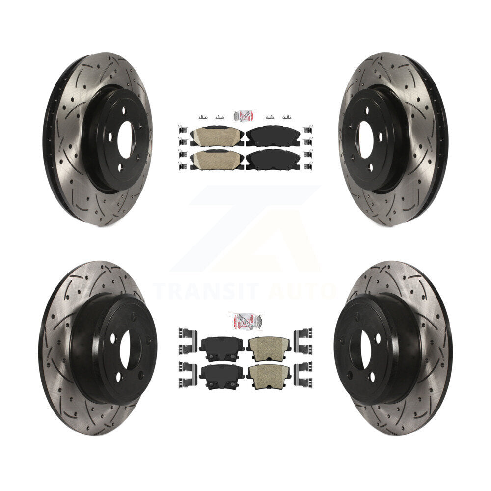 Ceramic Pad Coated Drill Slot Disc Brake Rotors Front Rear Kit For Dodge Charger