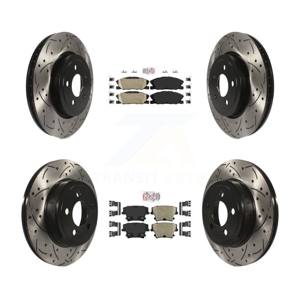 Ceramic Pad Coated Drill Slot Disc Brake Rotors Front Rear Kit For Dodge Charger