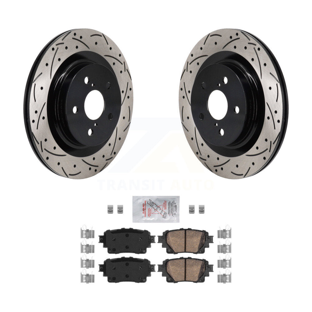 Drilled Slot Brake Rotor Ceramic Pad Rear Kit For Toyota Sienna RAV4 Prime Lexus