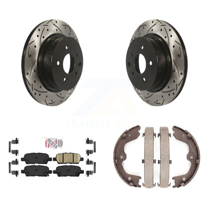 Disc Drilled & Slotted Rotors Ceramic Pads Parking Shoes Rear Kit For INFINITI