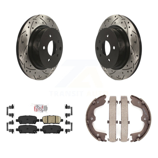 Disc Drilled & Slotted Rotors Ceramic Pads Parking Shoes Rear Kit For INFINITI