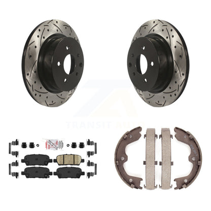 Disc Drilled & Slotted Rotors Ceramic Pads Parking Shoes Rear Kit For INFINITI